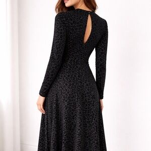 NWT dress women 10 black velvet burnout leopard print sheer lined midi cut out